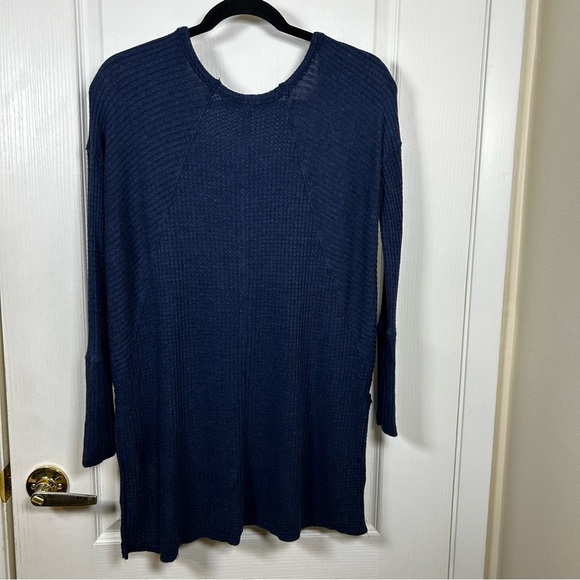 Free People Blue Catalina Thermal Top waffle knit high-low sweater Small/petite - Picture 2 of 6